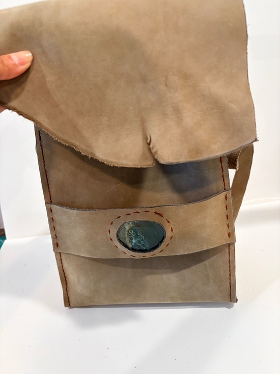 Handmade Leather Convertible Backpack Crossbody Ocean Jasper Gemstone 1ofkind main image 8